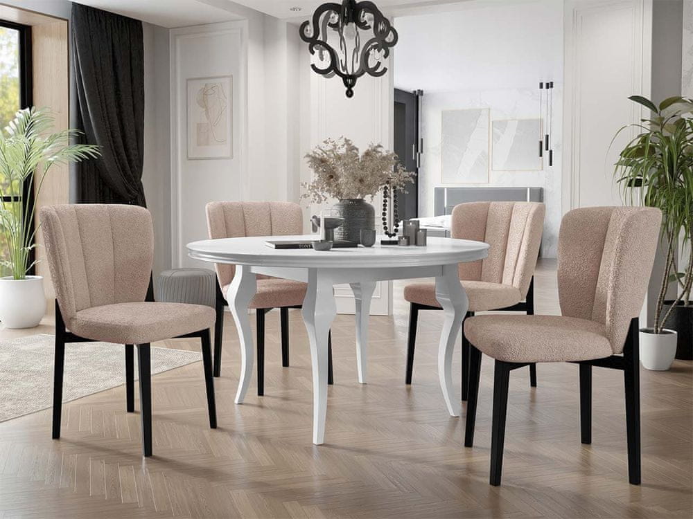 Veneti Rozkladací jedálenský stôl 120 cm so 4 stoličkami KRAM 2 - biely / čierny / béžový