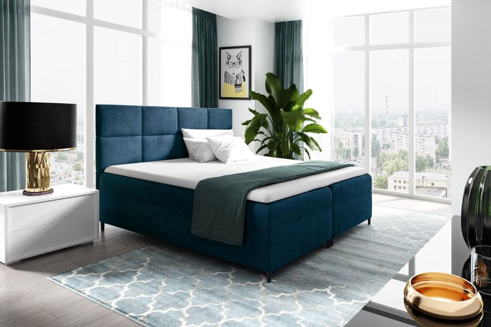 Veneti Boxspringová posteľ s úložným priestorom BRIGITA - 180x200, modrá + topper ZDARMA