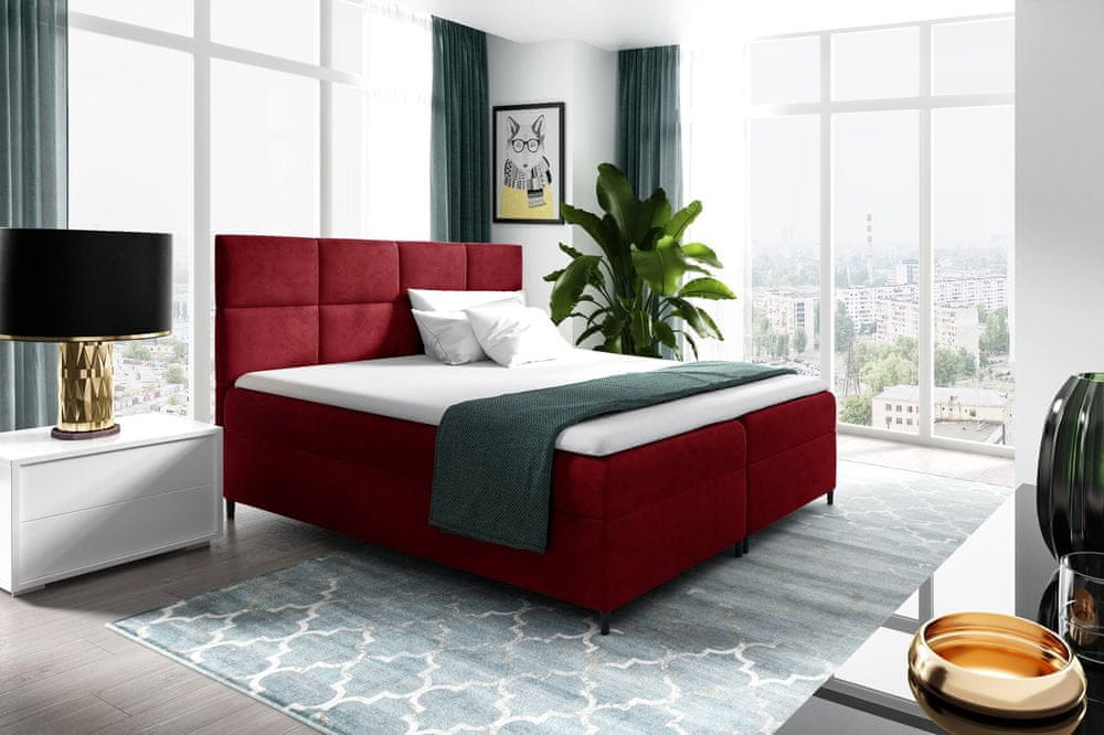 Veneti Boxspringová posteľ s úložným priestorom BRIGITA - 200x200, červená + topper ZDARMA