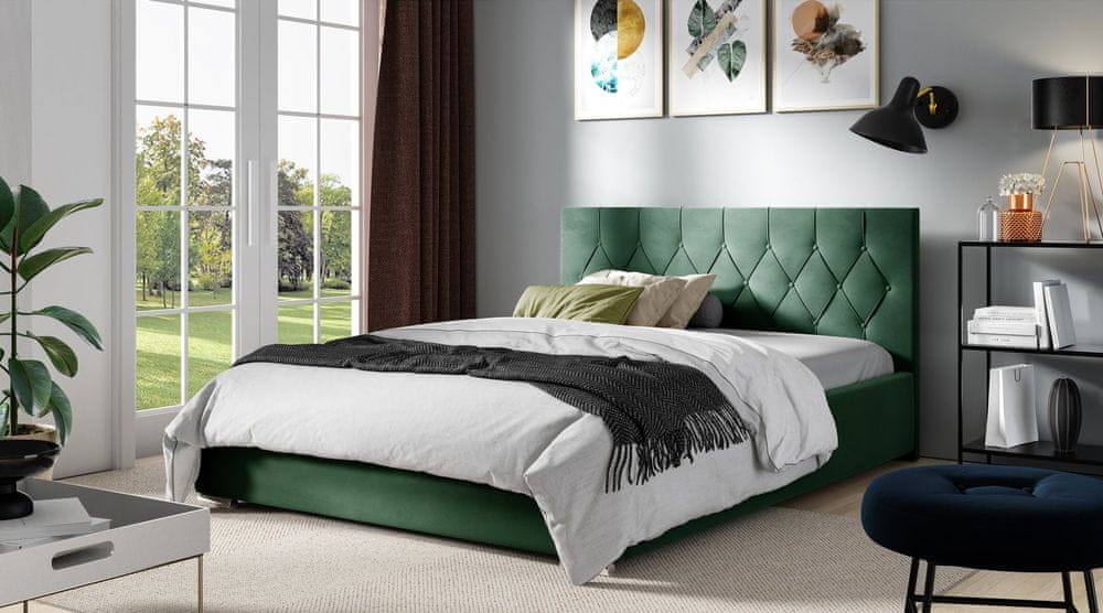 Veneti Manželská posteľ TIBOR - 200x200, zelená