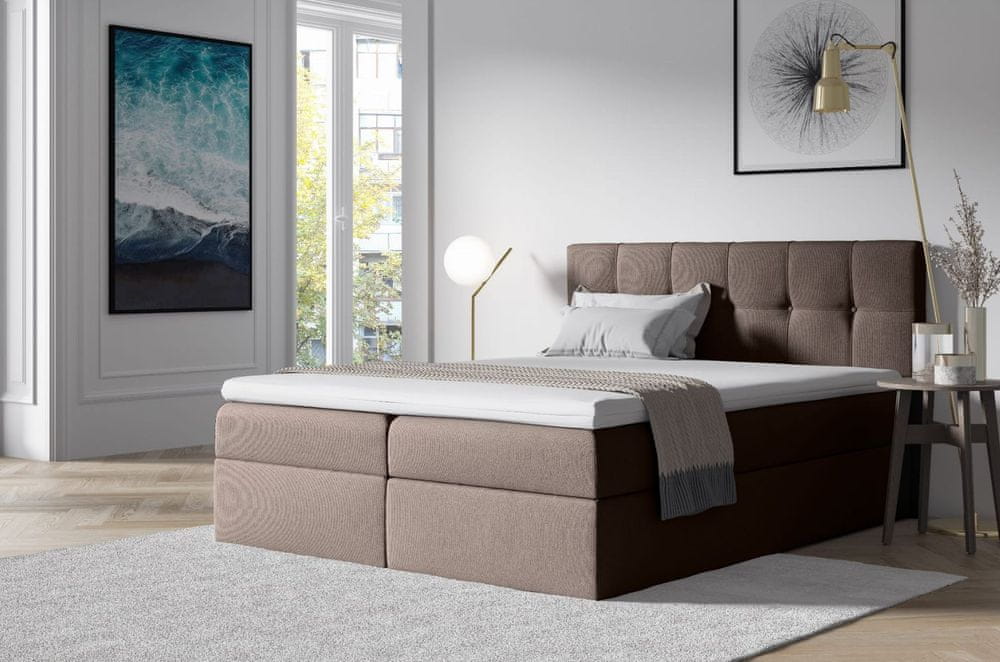 Veneti Čalúnená posteľ s úložným priestorom 200x200 RECIVIO - hnedá + topper ZDARMA
