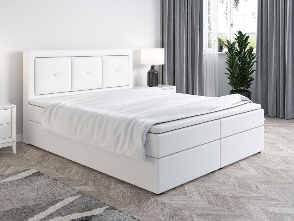 Veneti Boxspringová posteľ LILLIANA 4 - 140x200, biela eko koža