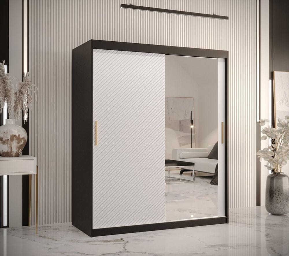 Veneti Skriňa s posuvnými dverami a zrkadlom PAOLA - šírka 150 cm, čierna / biela