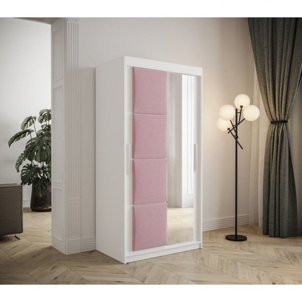 Veneti Šatníková skriňa s posuvnými dverami 100 cm TALIA - biela / ružová