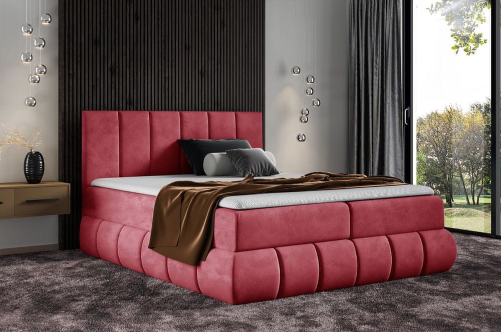 Veneti Dizajnová čalúnená posteľ 120x200 VENY - červená + topper ZDARMA
