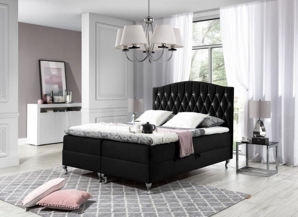 Veneti Elegantná posteľ 120x200 PEGGY - čierna + topper ZDARMA