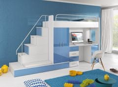 Veneti Detská posteľ s písacím stolom RENI 5 - 80x200, biela / modrá