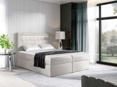 Veneti Americká dvojlôžková posteľ 140x200 RODRIGO - biela ekokoža + topper a LED osvetlenie ZDARMA