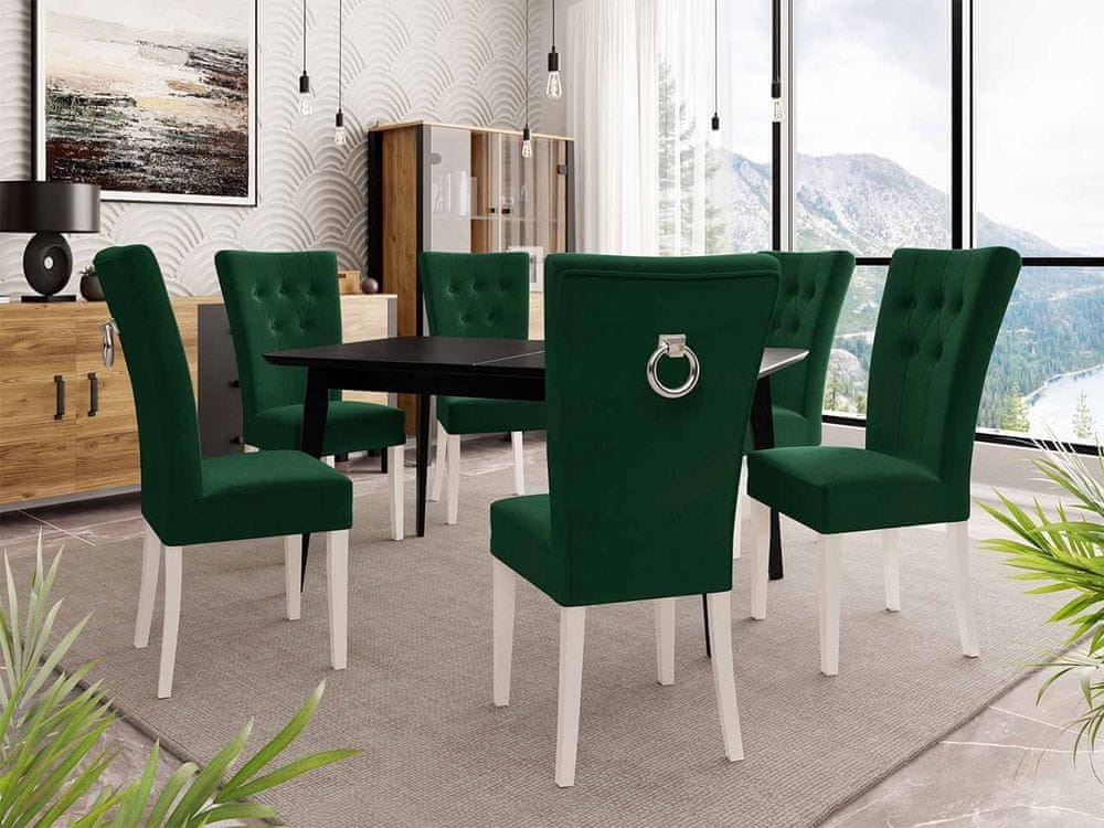 Veneti Luxusný jedálenský set NOWEN 3 - čierny / biely / zelený + chrómované klopadlo