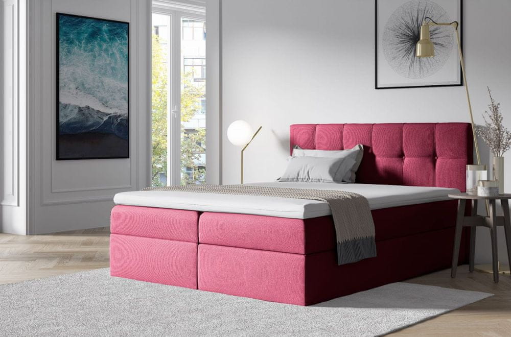 Veneti Čalúnená posteľ s úložným priestorom 200x200 RECIVIO - bordová + topper ZDARMA