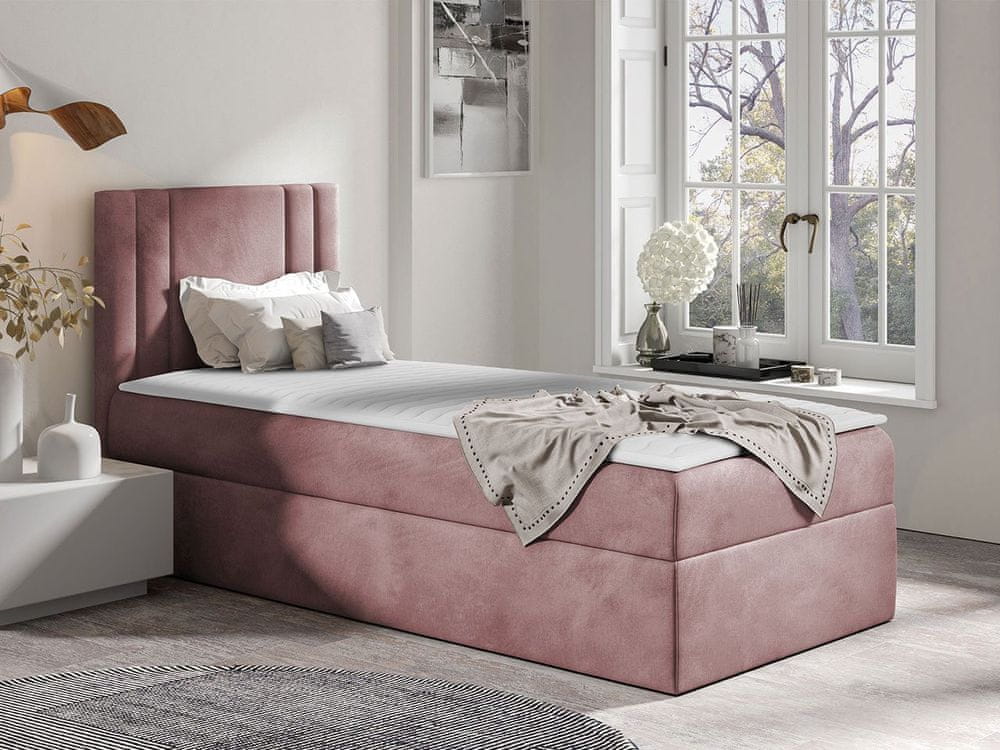 Veneti Americká jednolôžková posteľ 90x200 VITORIA MINI - ružová, ľavé prevedenie + topper ZDARMA