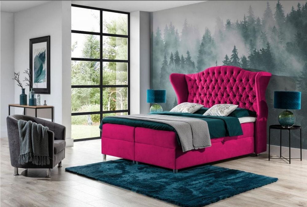 Veneti Luxusná boxspringová posteľ 140x200 RIANA - ružová + topper ZDARMA