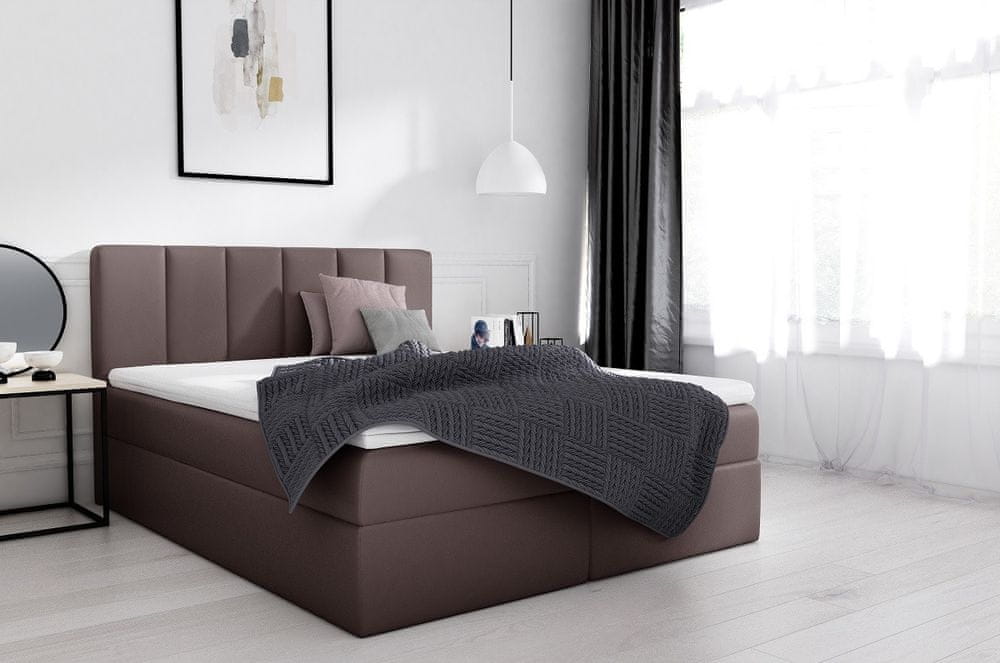 Veneti Extravagantná čalúnená posteľ Sven s úložným priestorom tmavo hnedá eko koža 140 x 200 + topper