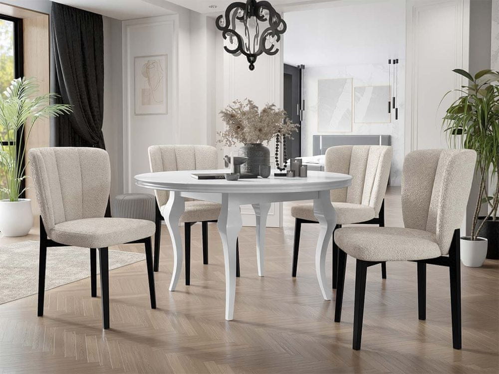 Veneti Rozkladací jedálenský stôl 120 cm so 4 stoličkami KRAM 2 - biely / čierny / krémový