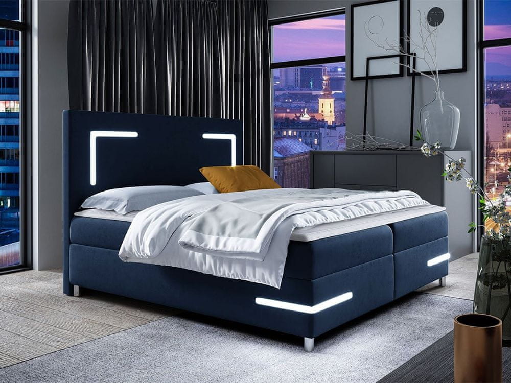 Veneti Boxspringová jednolôžková posteľ 120x200 MADENA - modrá + topper a LED osvetlenie ZDARMA