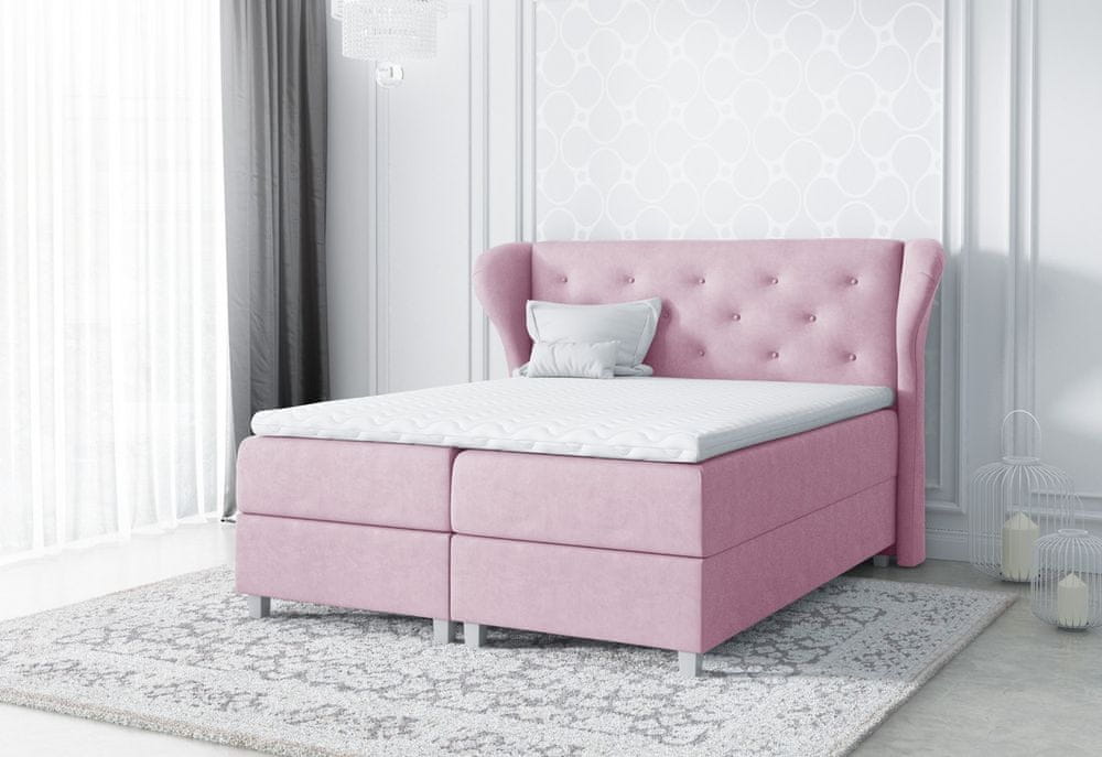 Veneti Boxspringová čalúnená posteľ Eveli ružová 160 + Topper zdarma