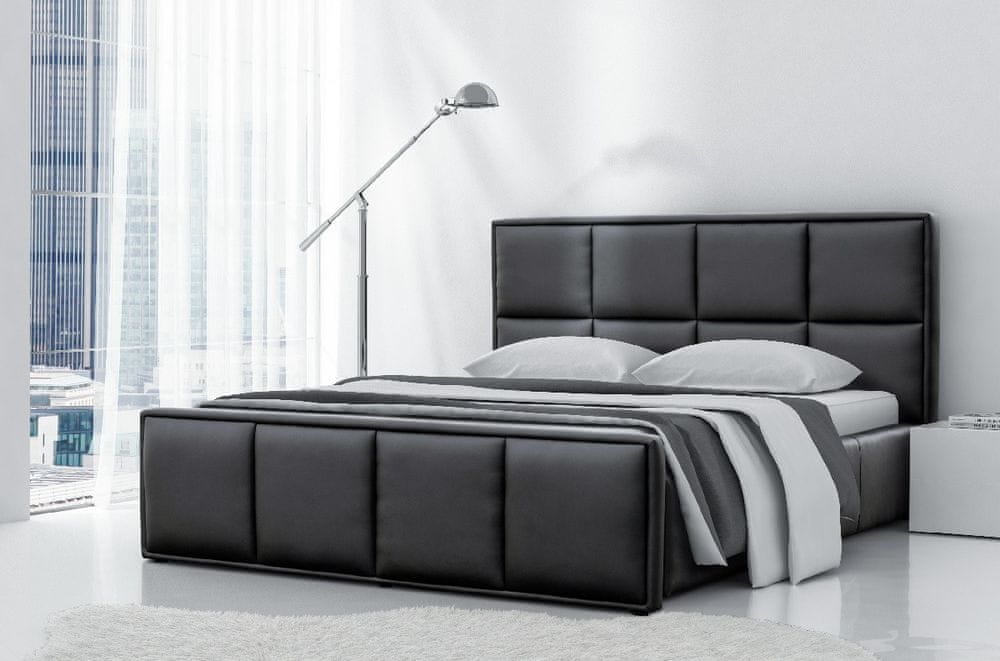 Veneti Čalúnená posteľ Esteban s vysokým čelom a úložným priestorom čierna eko koža 160 x 200
