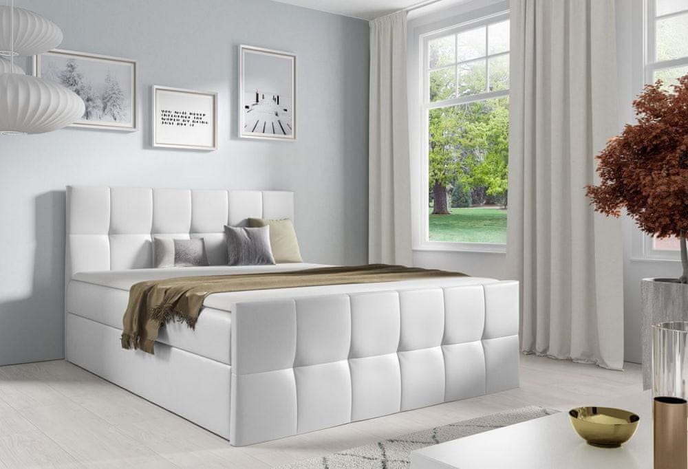 Veneti Jednolôžková posteľ CHLOE - 120x200, biela eko koža + topper ZDARMA