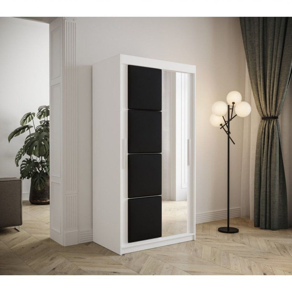 Veneti Šatníková skriňa s posuvnými dverami 100 cm TALIA - biela / čierna