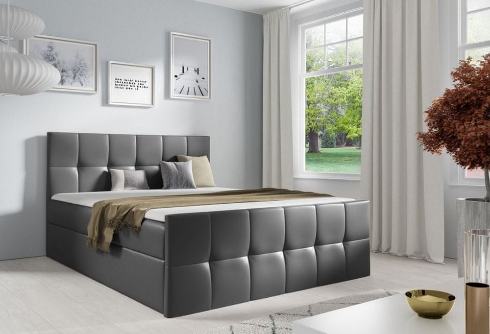 Veneti Manželská posteľ CHLOE - 140x200, šedá eko koža + topper ZDARMA