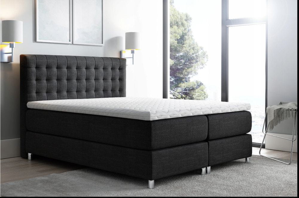Veneti Boxspringová posteľ 200x200 LUCA - čierna + topper ZDARMA