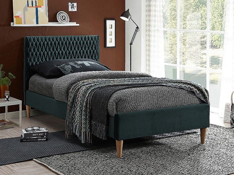 Veneti Čalúnená jednolôžková posteľ NEVIO - 90x200 cm, zelená