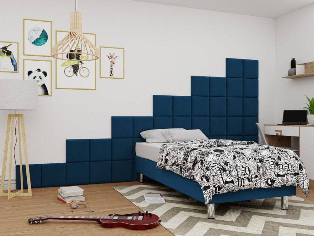Veneti Čalúnená jednolôžková posteľ 80x200 NECHLIN 2 - modrá + panely 30x30 cm ZDARMA
