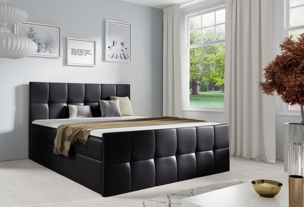 Veneti Manželská posteľ CHLOE - 180x200, čierna eko koža + topper ZDARMA