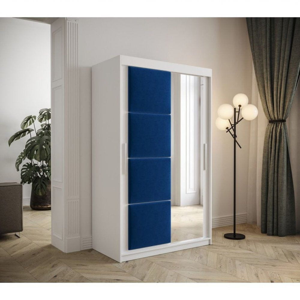 Veneti Šatníková skriňa s posuvnými dverami 120 cm TALIA - biela / modrá