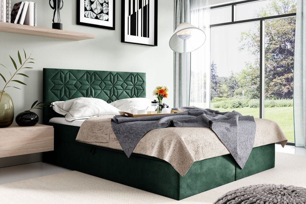 Veneti Manželská posteľ KVETA - 140x200, zelená + topper ZDARMA
