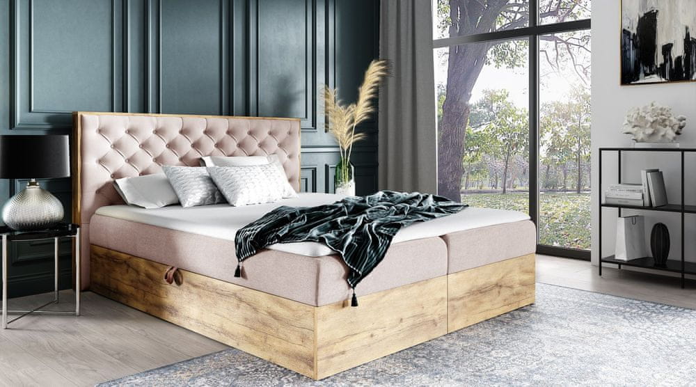 Veneti Boxspringová posteľ CHANTELLE 3 - 140x200, ružová + topper ZDARMA