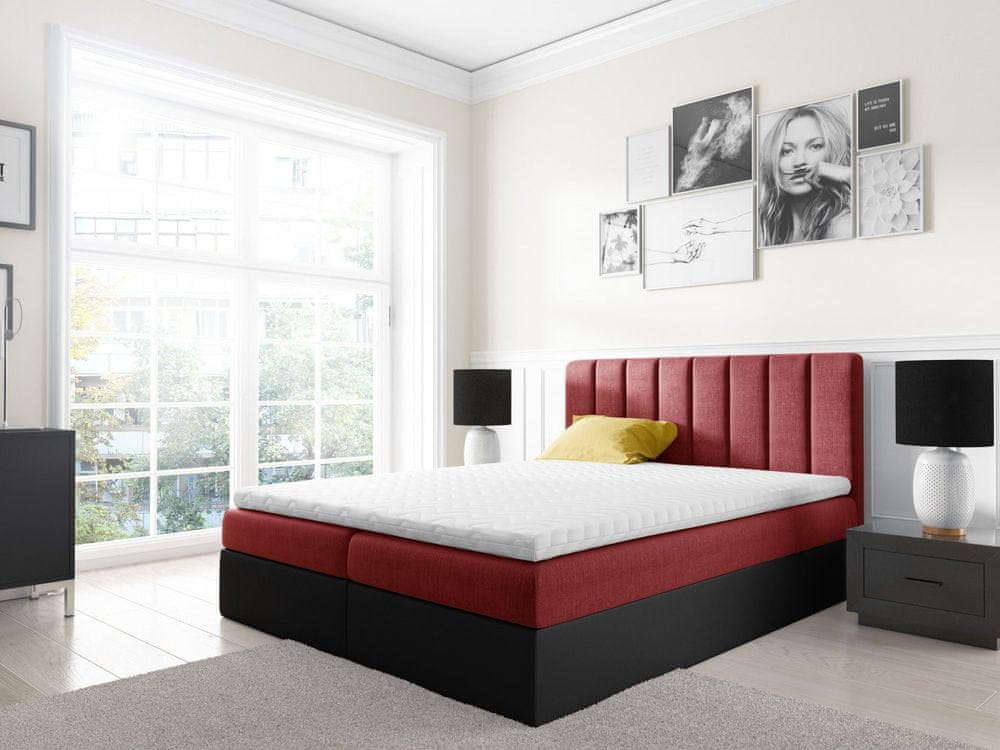 Veneti Dvojfarebná manželská posteľ Azur 160x200, červená + čierna eko koža + TOPPER