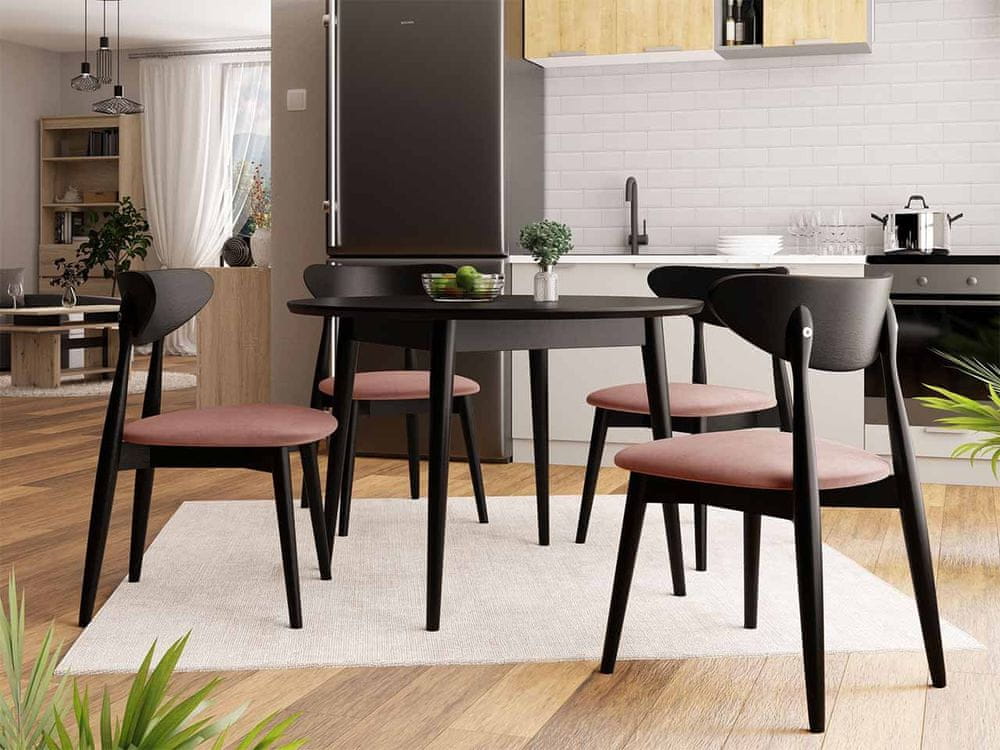 Veneti Okrúhly jedálenský stôl 120 cm so 4 stoličkami OLMIO 1 - čierny / ružový