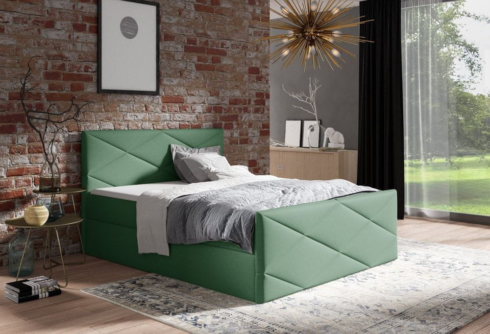 Veneti Čalúnená posteľ ZOE LUX - 140x200, zelená + topper ZDARMA