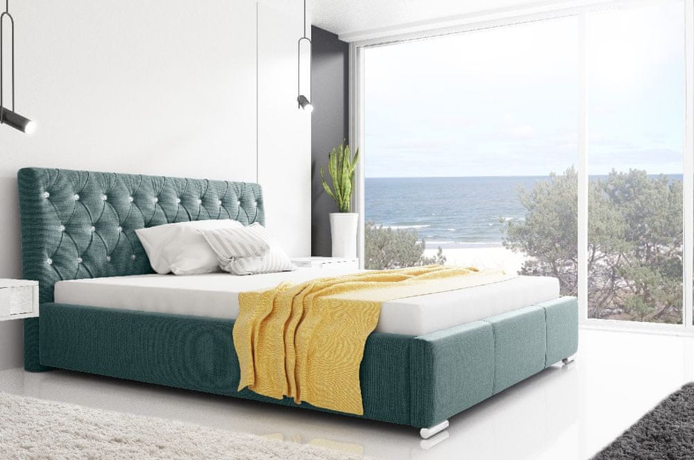 Veneti Dizajnová posteľ Adelaide s vysokým čelom a úložným priestorom modrá 160 x 200