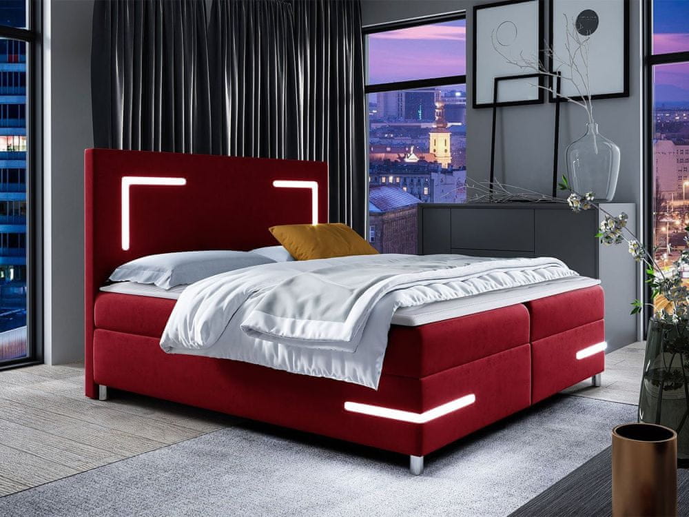 Veneti Boxspringová manželská posteľ 160x200 MADENA - červená + topper a LED osvetlenie ZDARMA