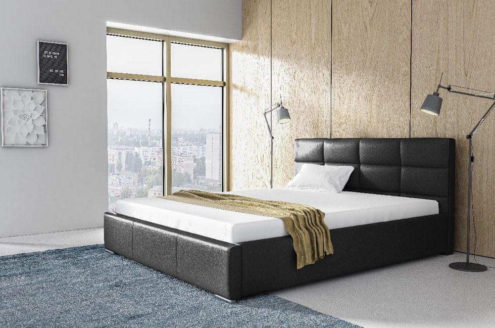 Veneti Elegantná posteľ Garret s úložným priertorom čierna eko koža 180 x 200