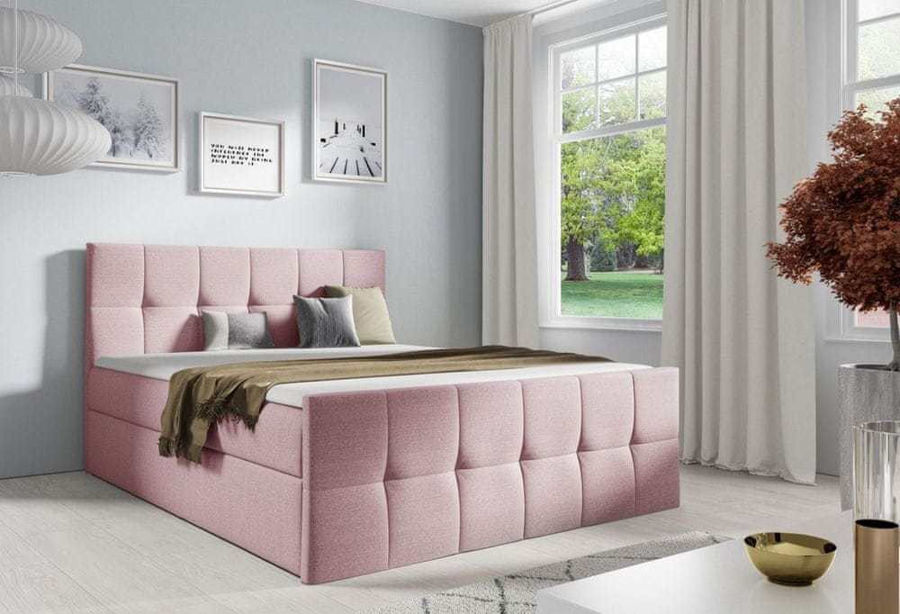 Veneti Manželská posteľ CHLOE - 160x200, ružová + topper ZDARMA