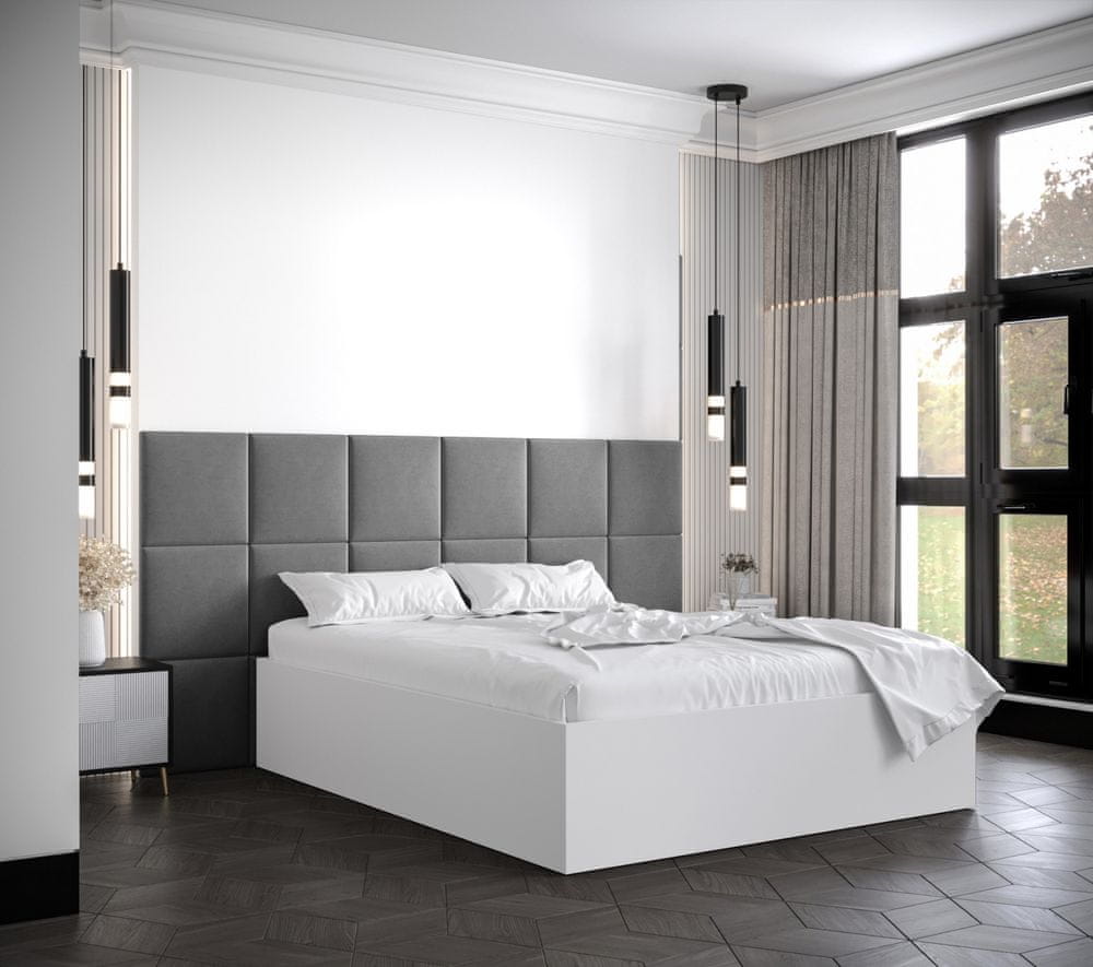 Veneti Manželská posteľ s čalúnenými panelmi MIA 4 - 160x200, biela, šedé panely