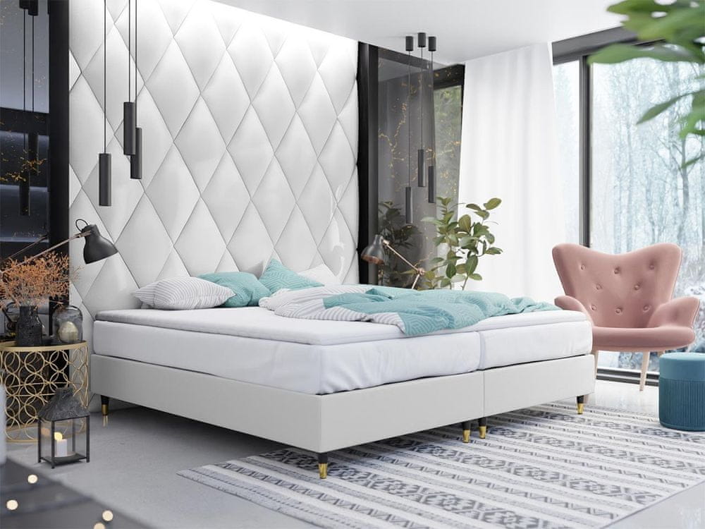 Veneti Manželská čalúnená posteľ s matracom 180x200 NECHLIN 5 - biela eko koža