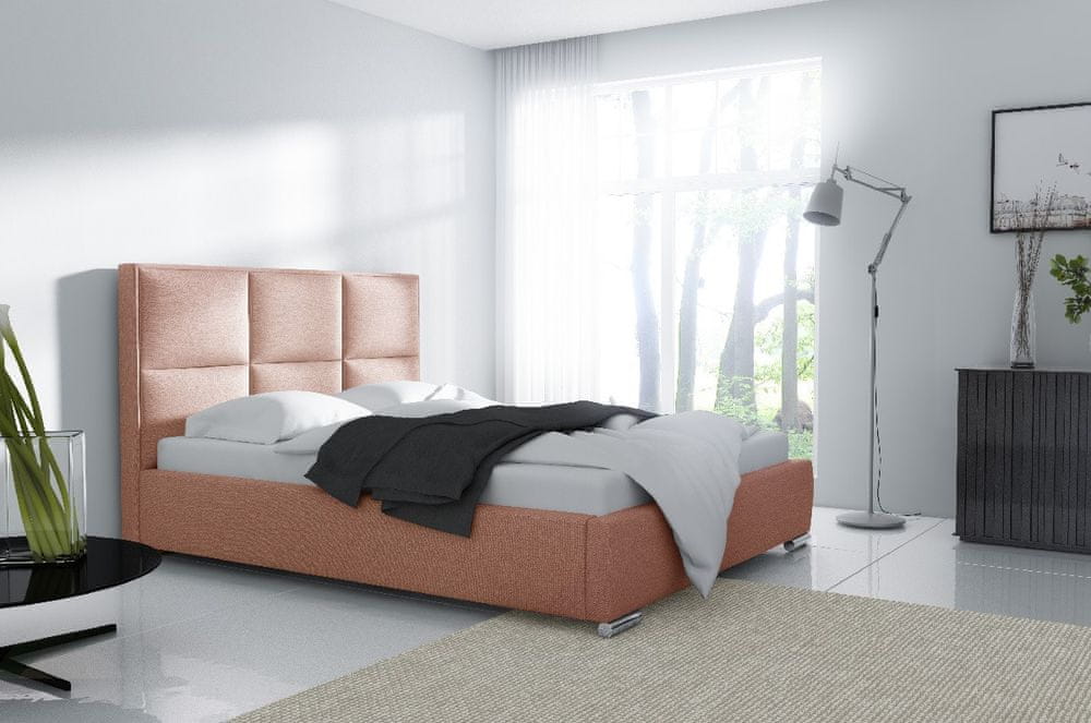 Veneti Dizajnová posteľ Venezia s vysokým čelom a úložným priestorom lososová 180 x 200