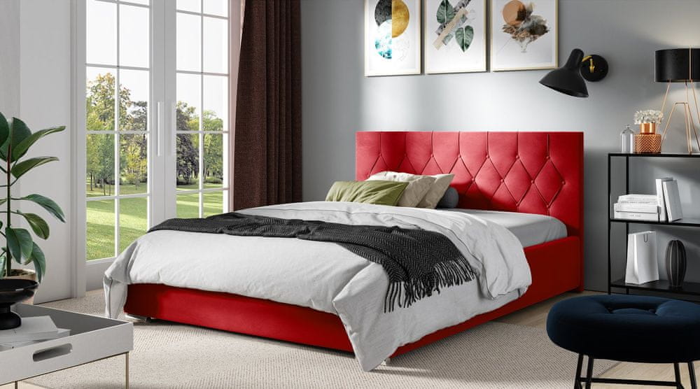 Veneti Manželská posteľ TIBOR - 180x200, červená