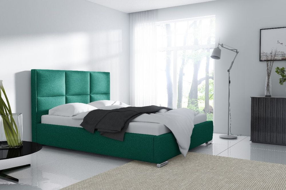 Veneti Dizajnová posteľ Venezia s vysokým čelom a úložným priestorom zelená 180 x 200