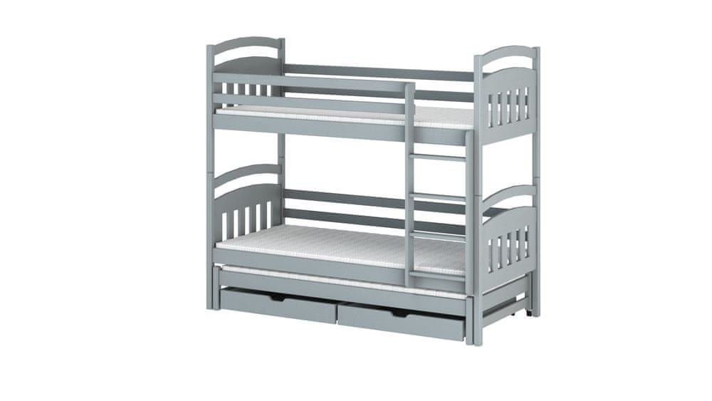 Veneti Poschodová posteľ so šuplíkmi a prístelkou ABAYOMI - 80x180, šedá