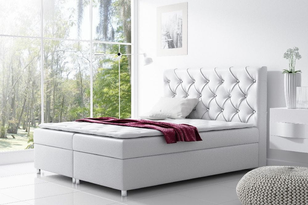 Veneti Čalúnená posteľ s úložným priestorom Vivien biela eko koža 140 + topper zdarma