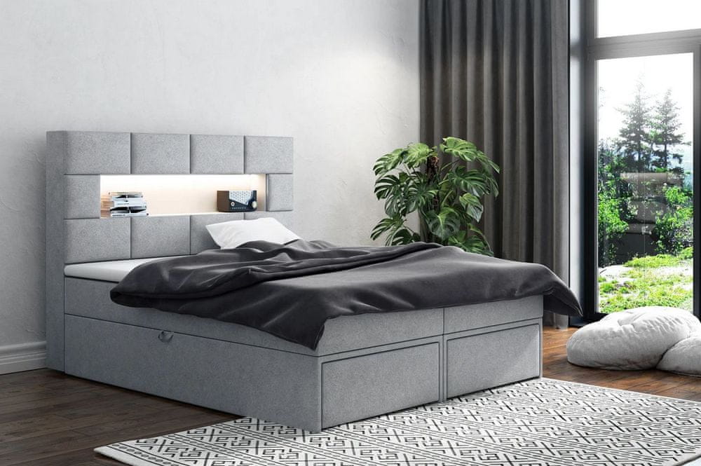 Veneti Čalúnená posteľ s úložným priestorom a zásuvkami 160x200 CHARLIE - sivá