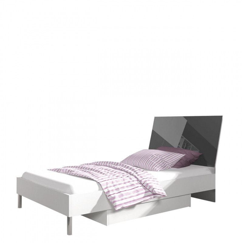 Veneti Detská posteľ s matracom 90x200 GORT 2 - biela / lesklá sivá