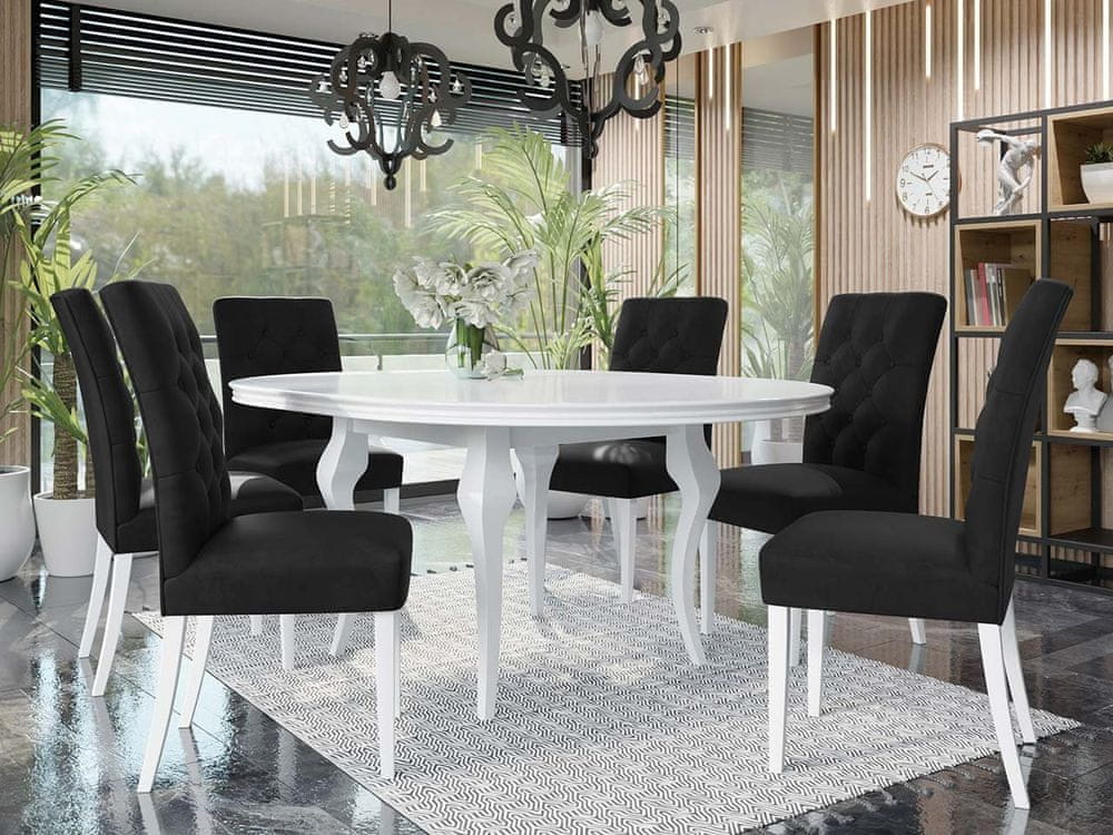 Veneti Rozkladací jedálenský stôl 100 cm so 6 stoličkami KRAM 1 - biely / čierny