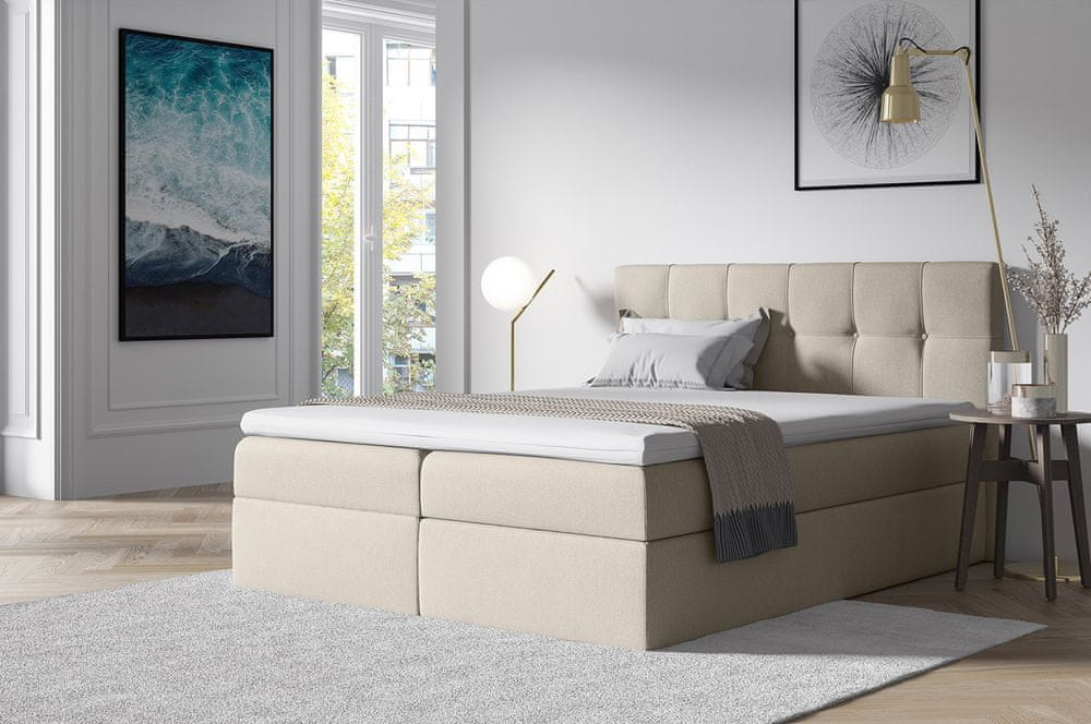 Veneti Štýlová manželská posteľ s úložným priestorom RECIVIO smotanová 180 x 200