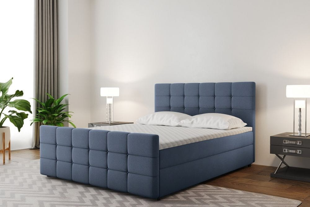Veneti Boxspringová posteľ s prešívaním MAELIE - 140x200, modrá
